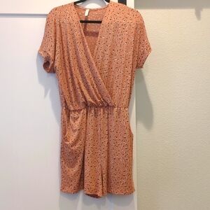 Women's Orange Patterned Romper with Pockets!